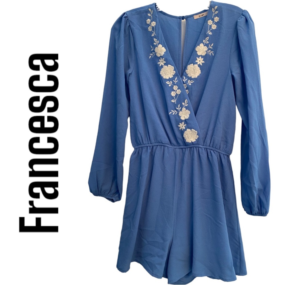 Francesca Mi Ami Long Sleeve Blue Romper XXS